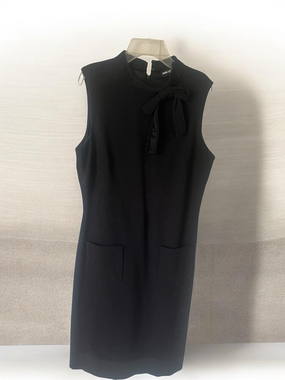 Karl Lagerfeld Black Sleeveless Bow-Neck Sheath Dress